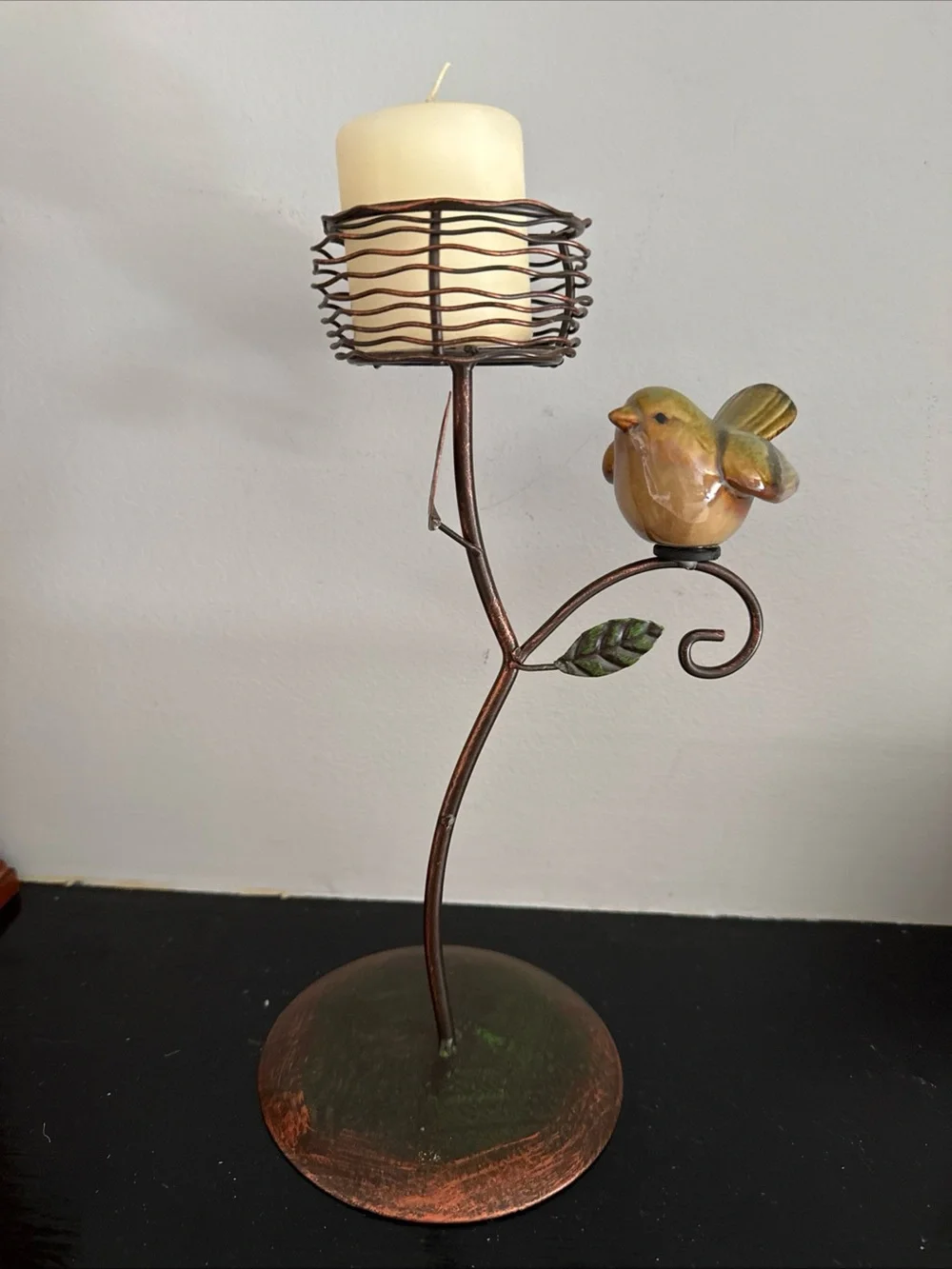 Bird Accent Candle Holder - Brown Metal with Yellow Bird